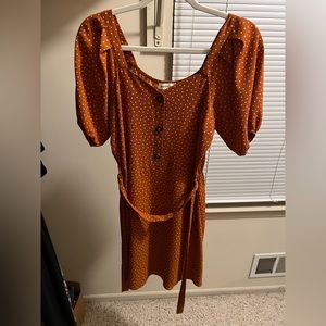 Brown polka dot midi dress